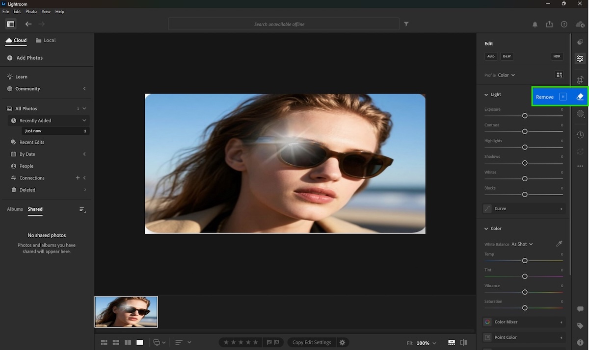 remove glare in lightroom