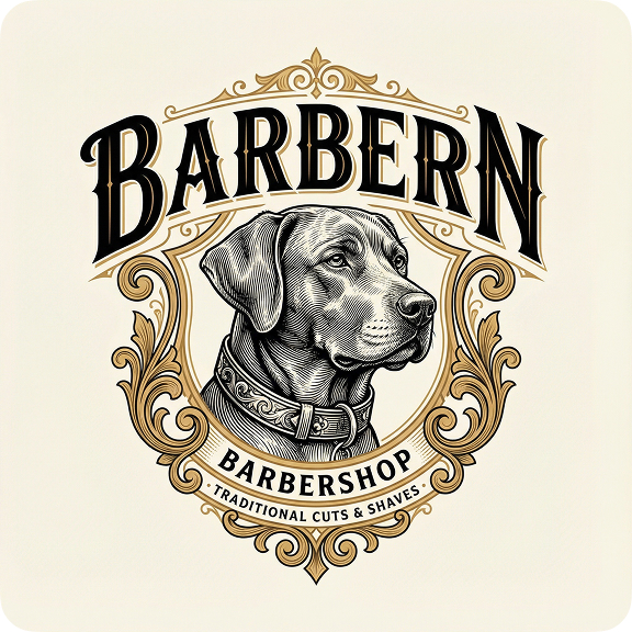 Elaborate vintage engraving style emblem logo for barbershop