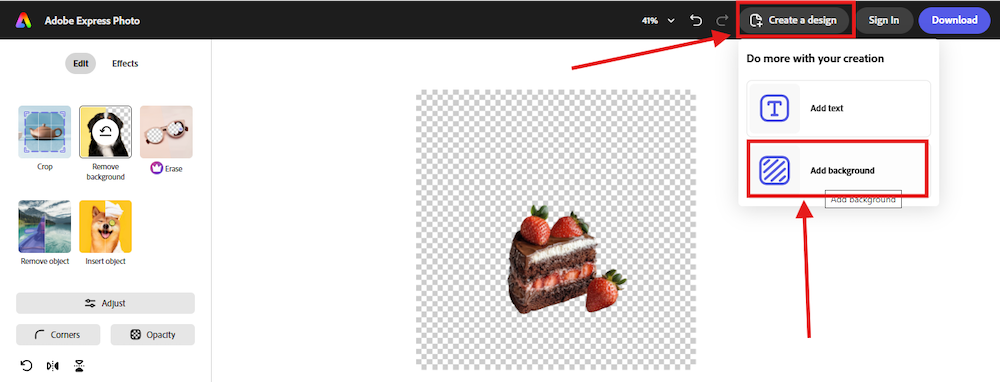remove background adobe express