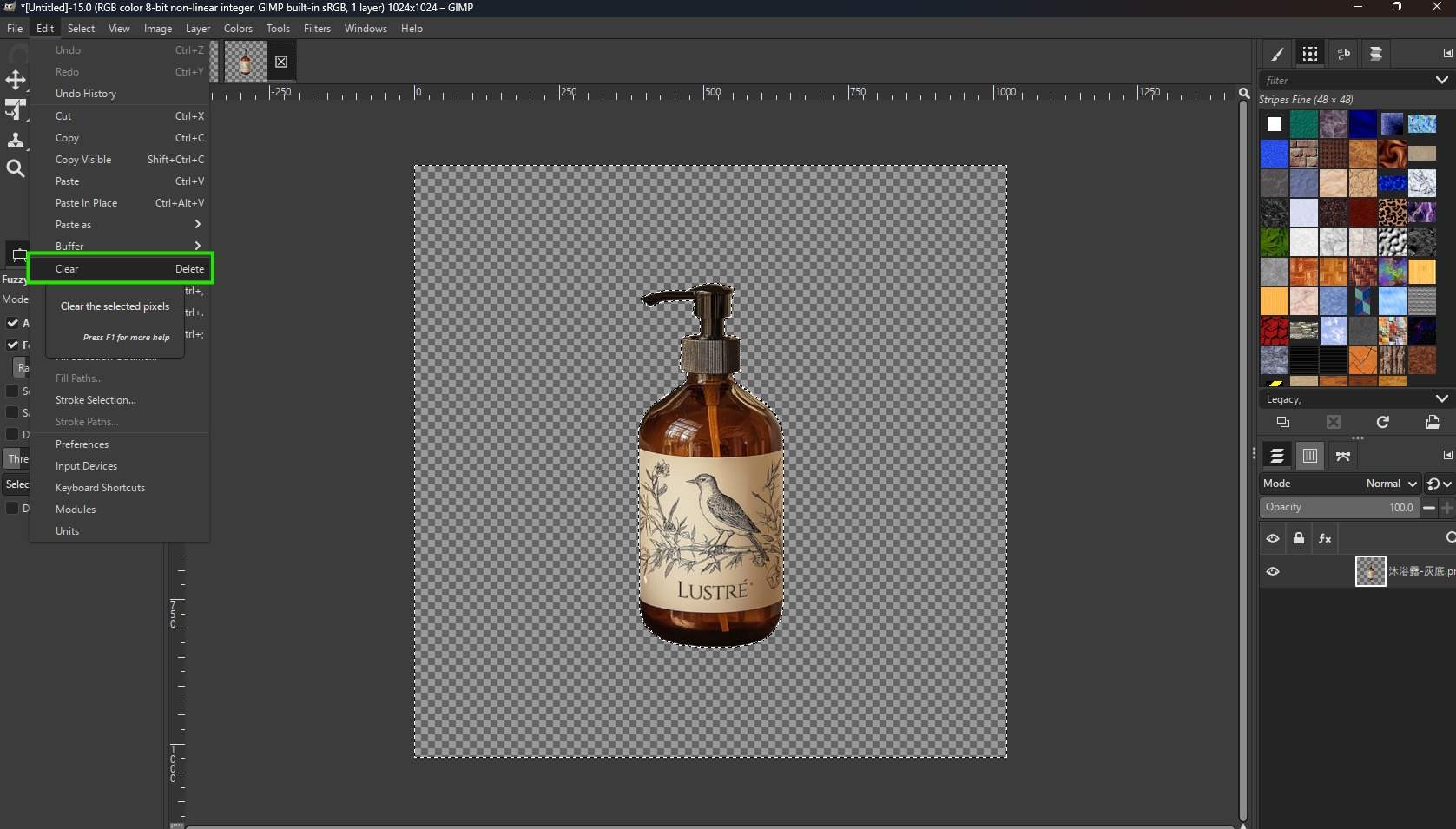 remove background with gimp color tool