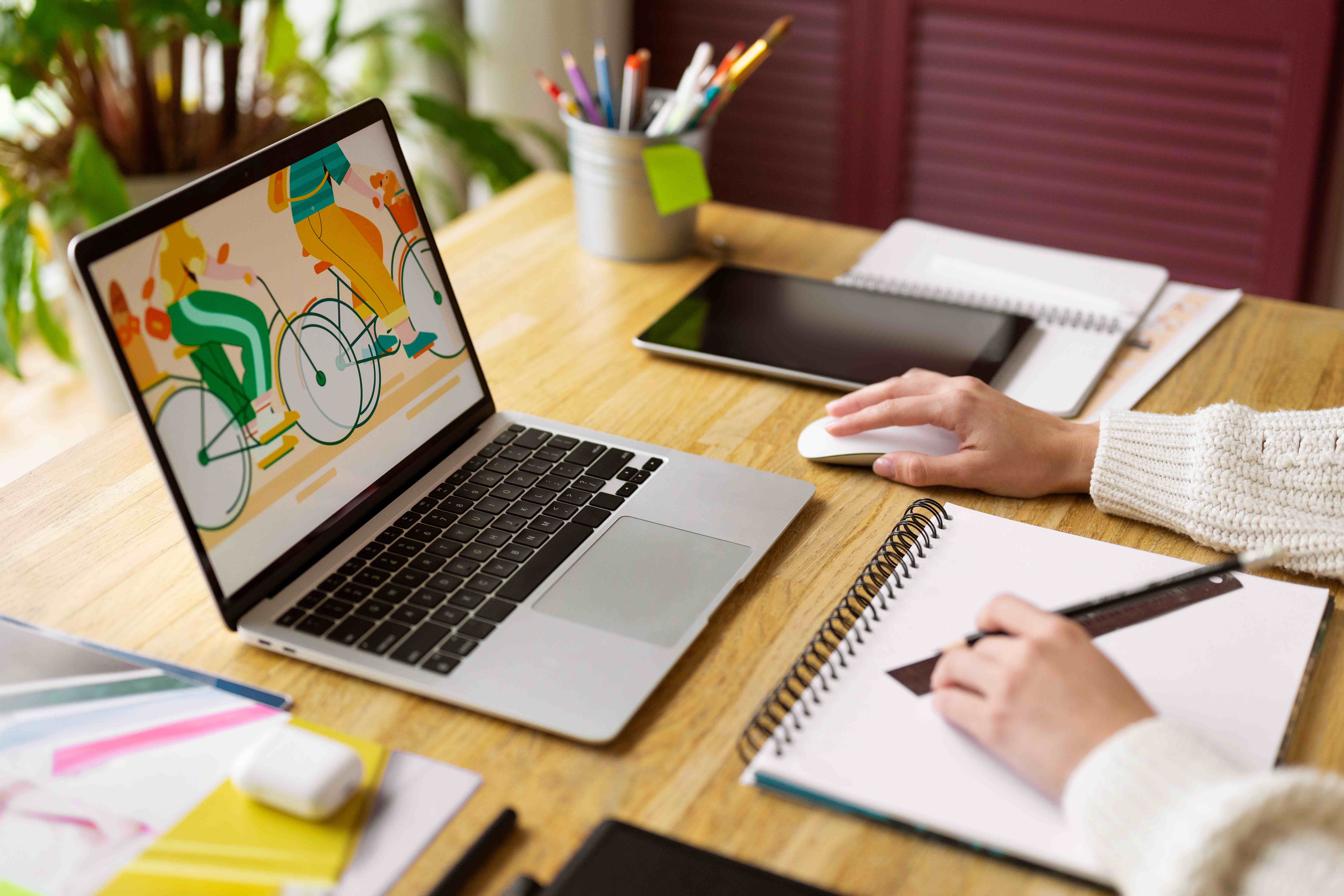 creative illustrator working devices