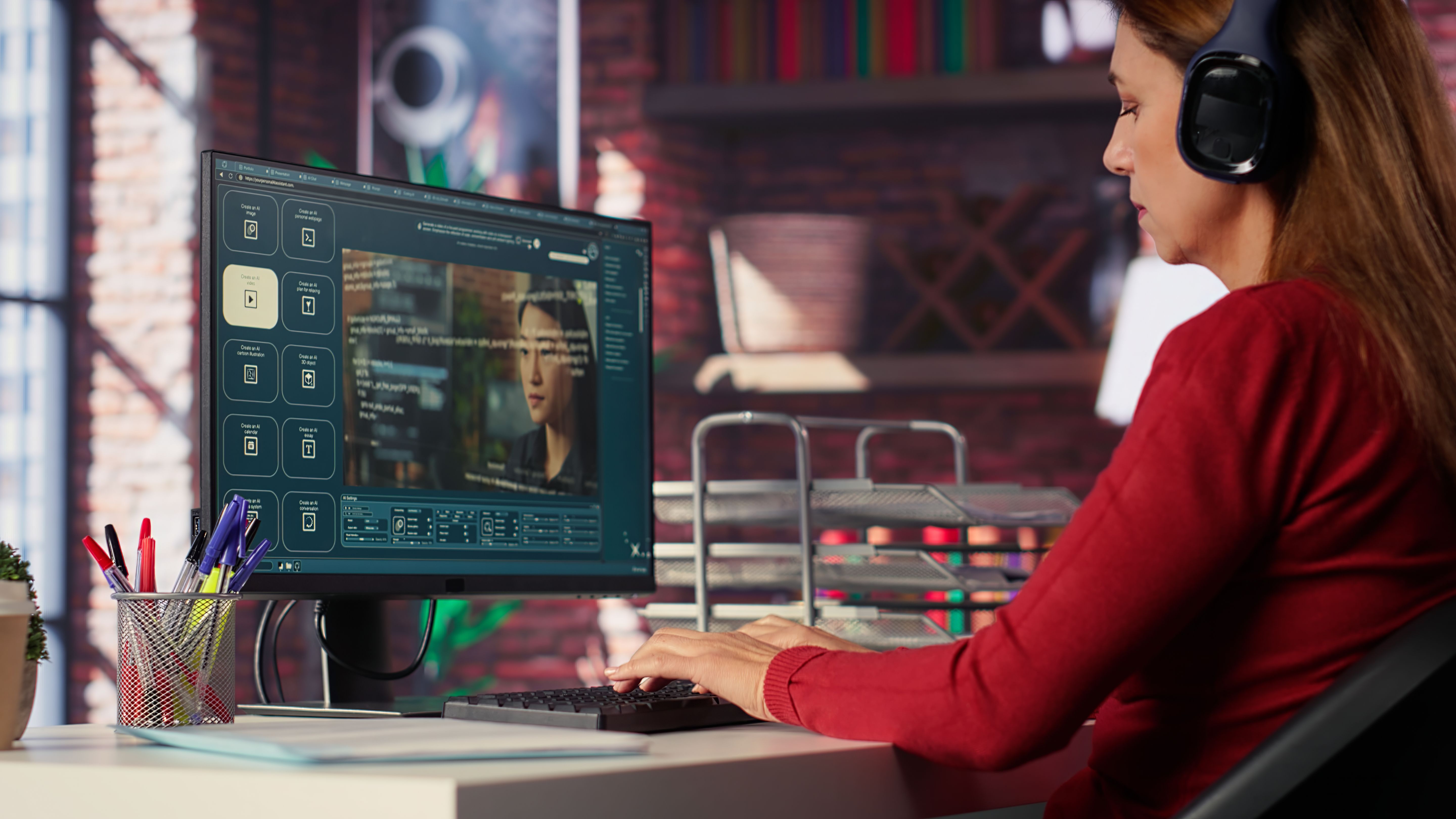 software developer home office coding desktop using ai powered script
