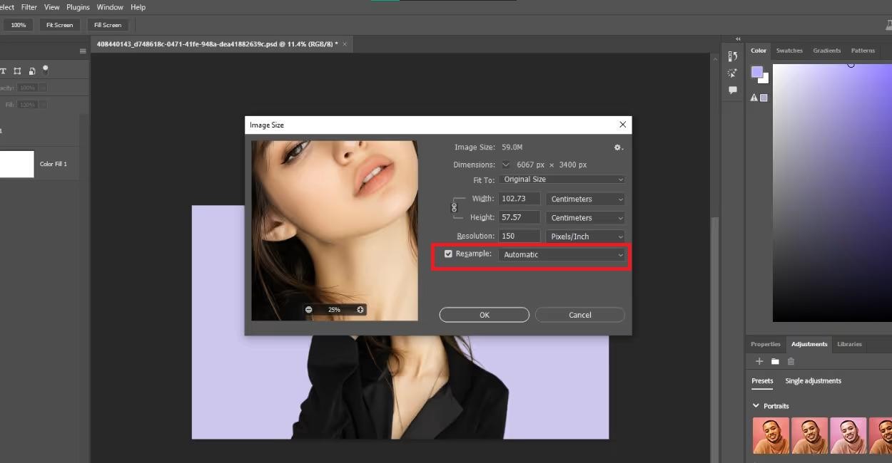 Turn on resampling and change image size