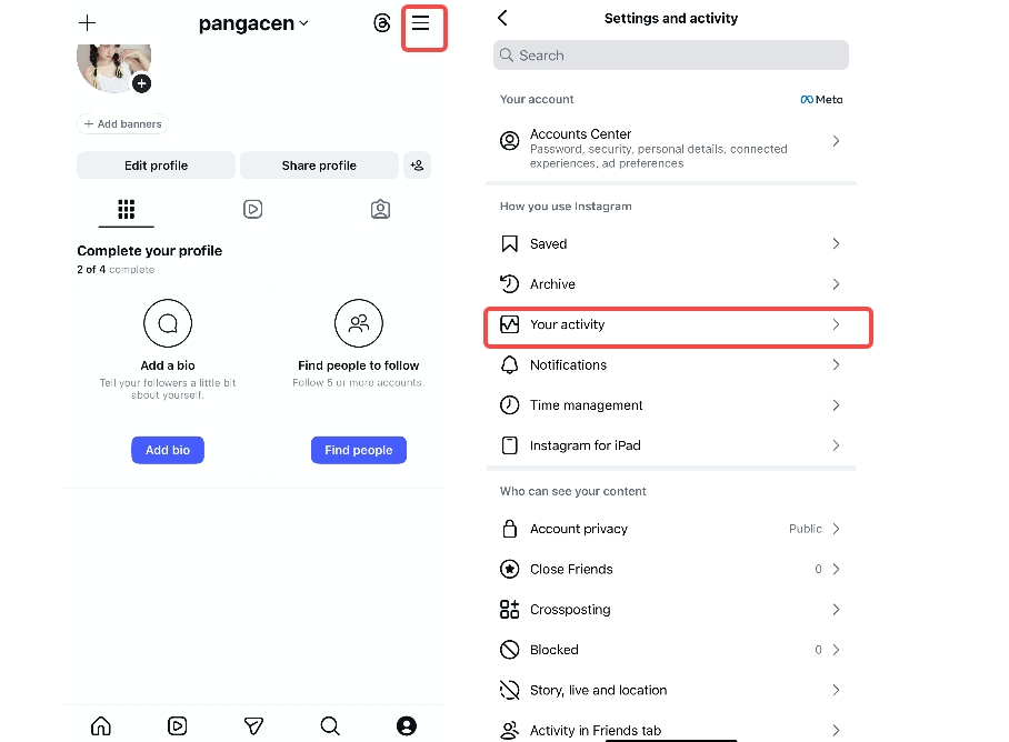 Navigate to "Your Activity"