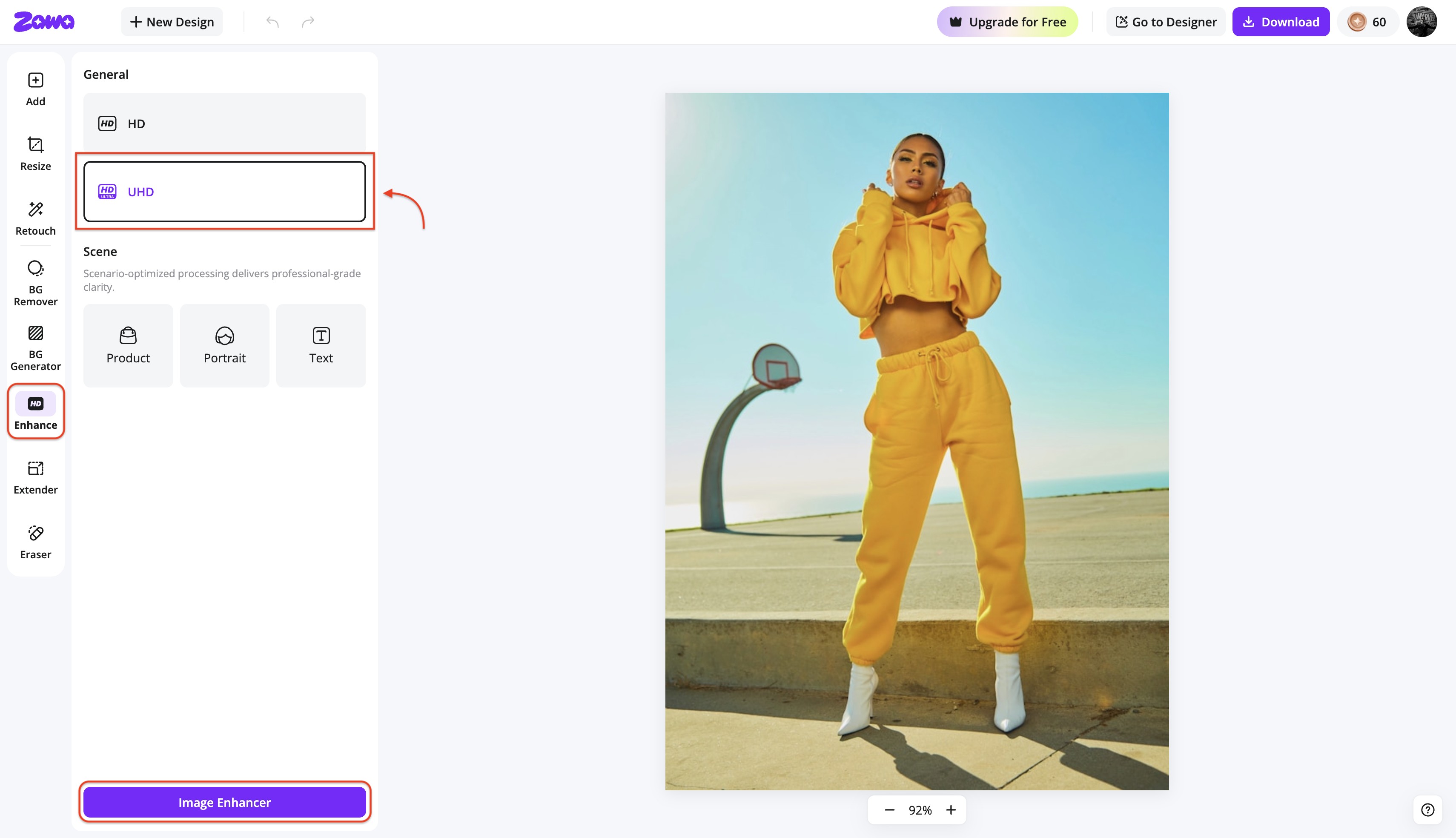 select resolution in image enhancer 