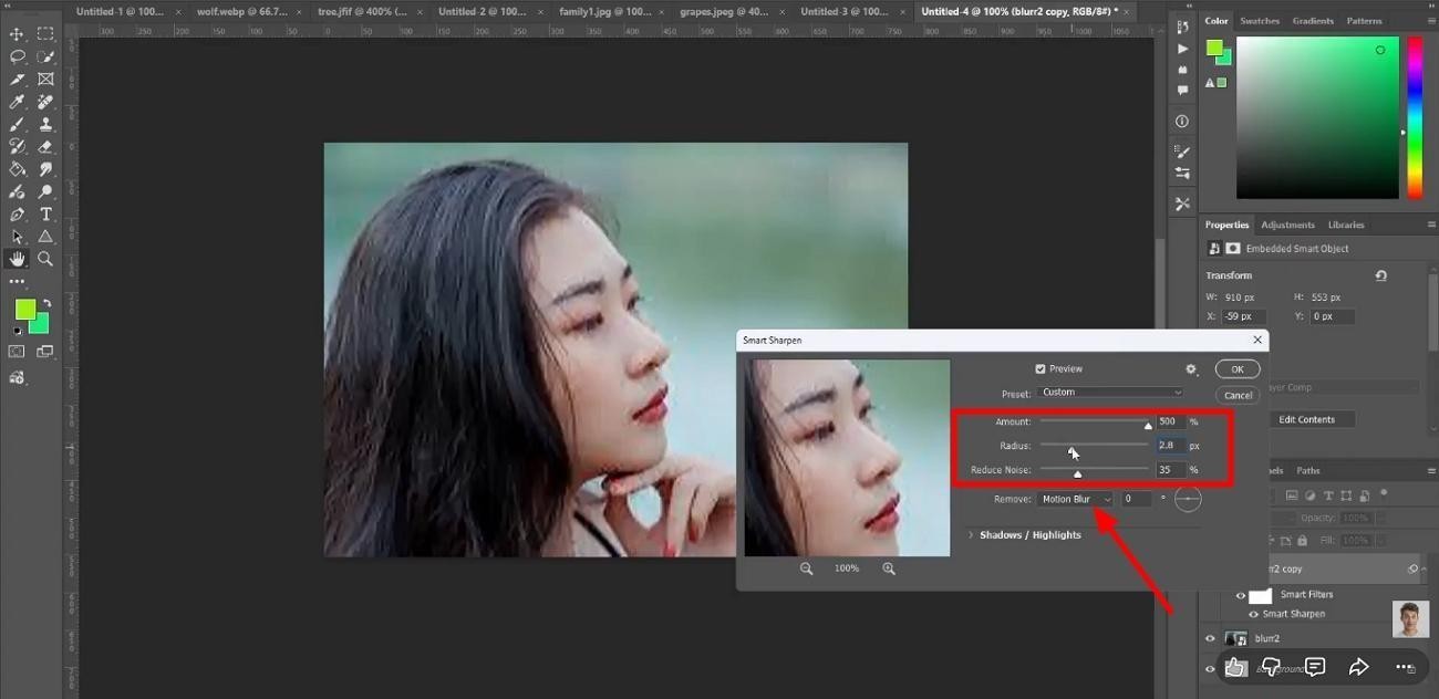 select motion blur from remove menu