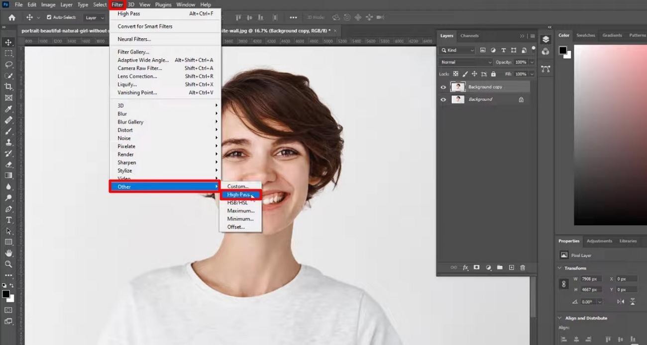 pick high pass option in photoshop