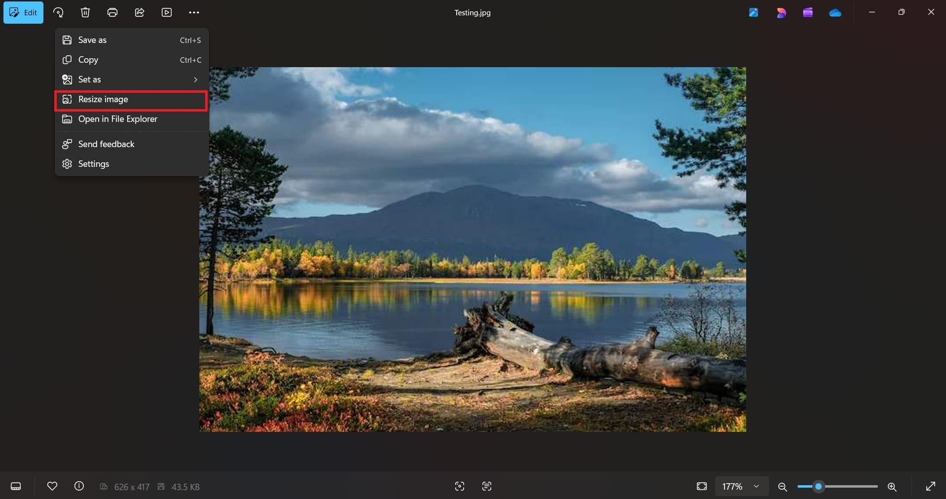 Click on resize image