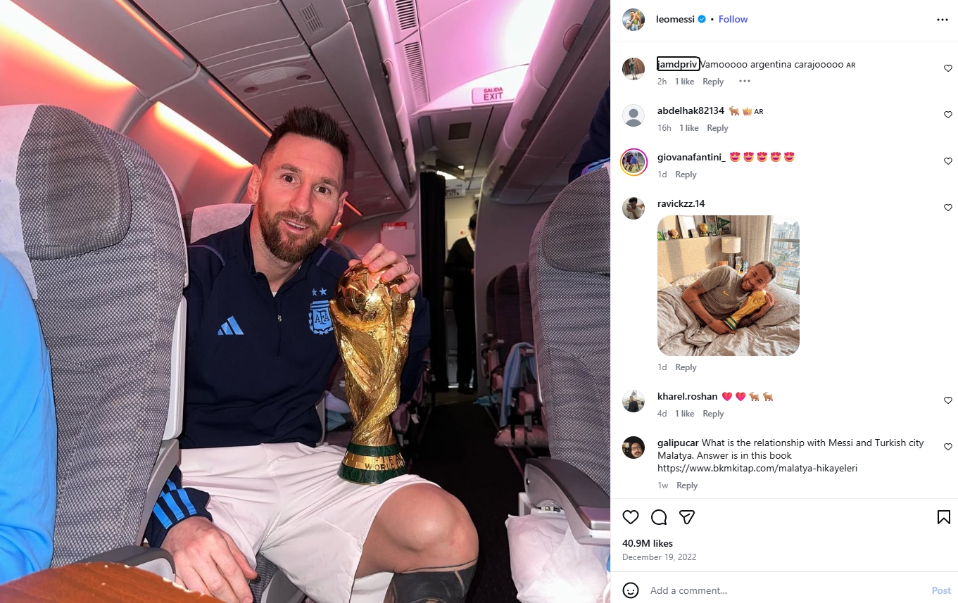 Lionel Messi with FIFA world cup trophy