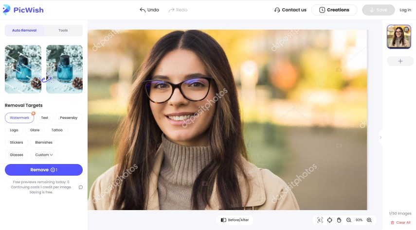 Your image opens in the PicWish editor. 