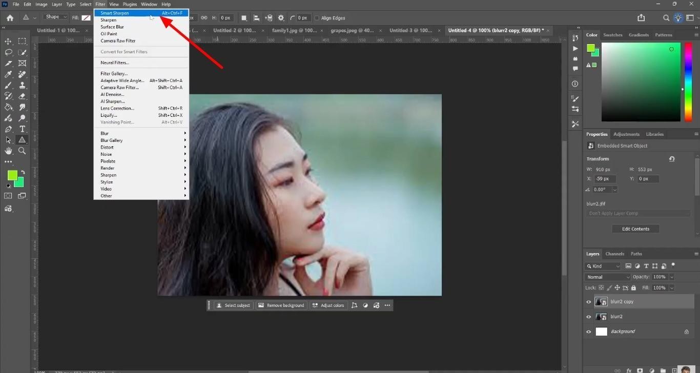 choose the smart sharpen tool