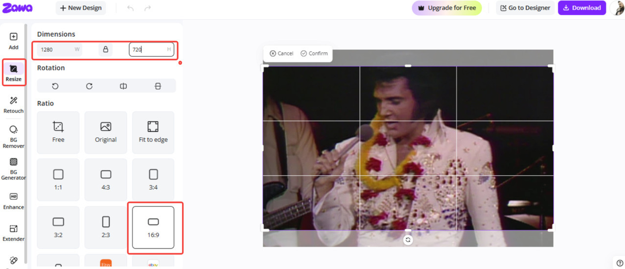 Resizing the thumbnail for YouTube in Zawa