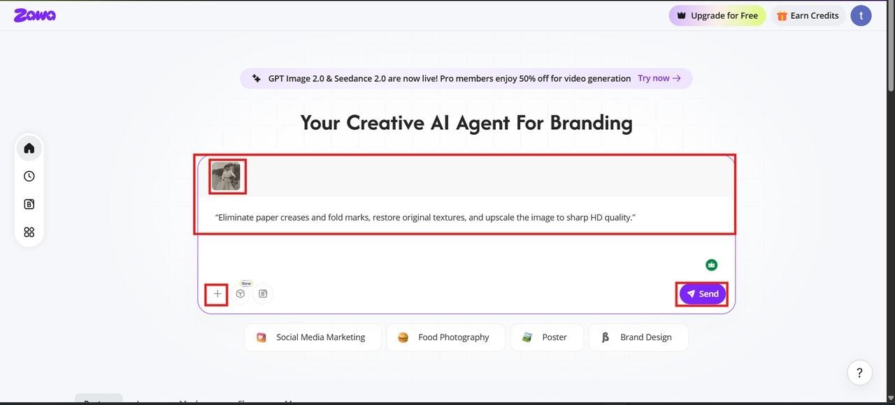 Upload image and enter fold removal prompt
