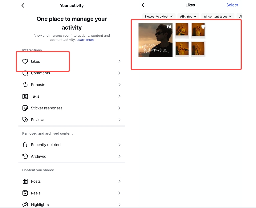 Find "Interactions" and Tap "Likes"