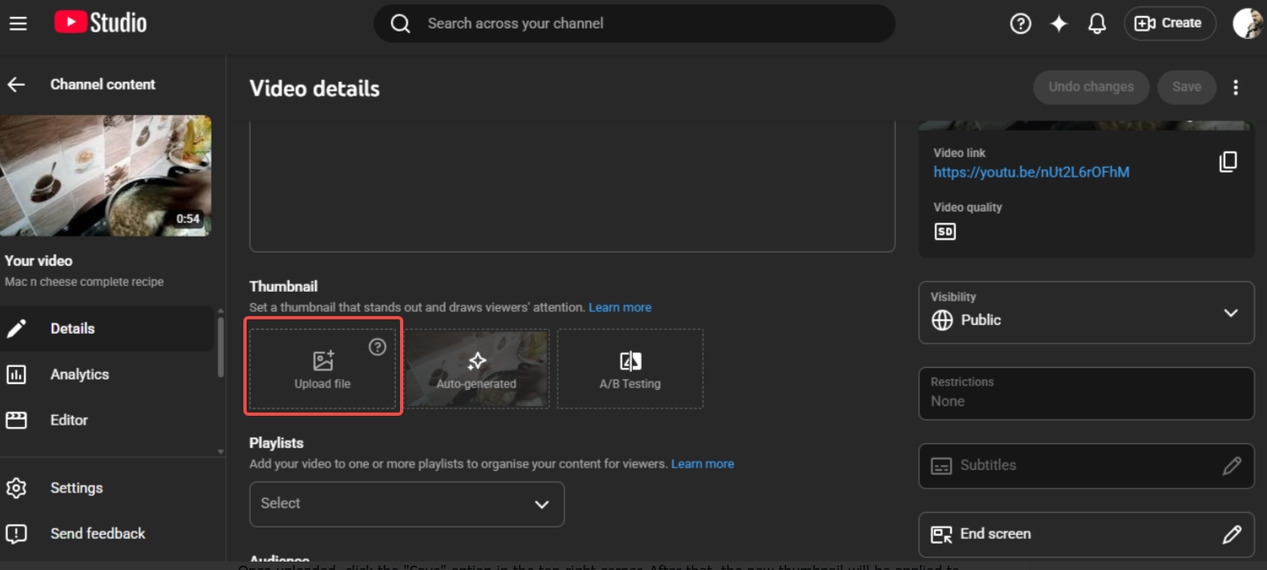 Upload your new thumbnail