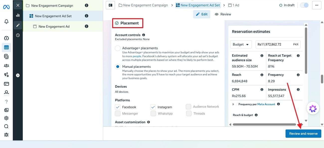 set ad placements and reserve settings