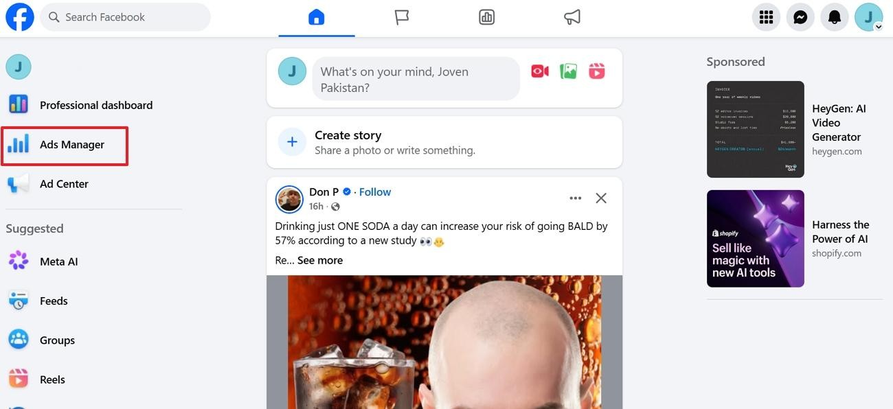 click ads manager option