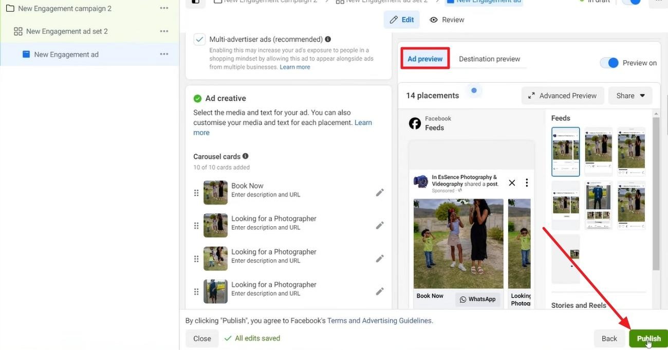 preview and publish facebook carousel 