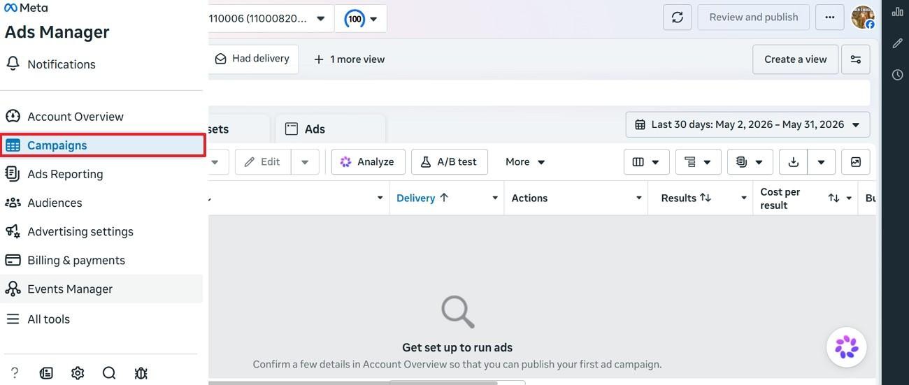 enter campaigns tab