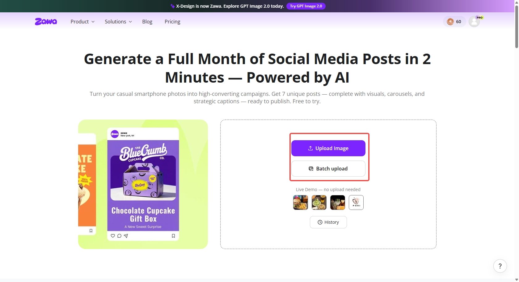 Access Zawa and upload an image