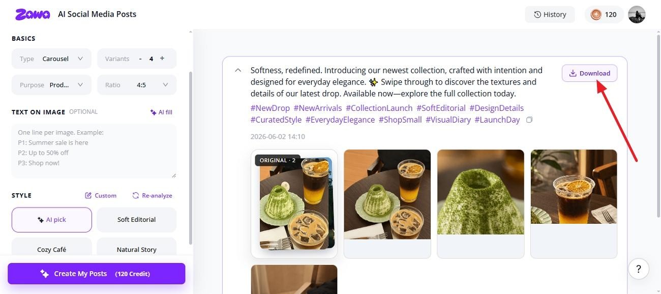 preview and download zawa social post
