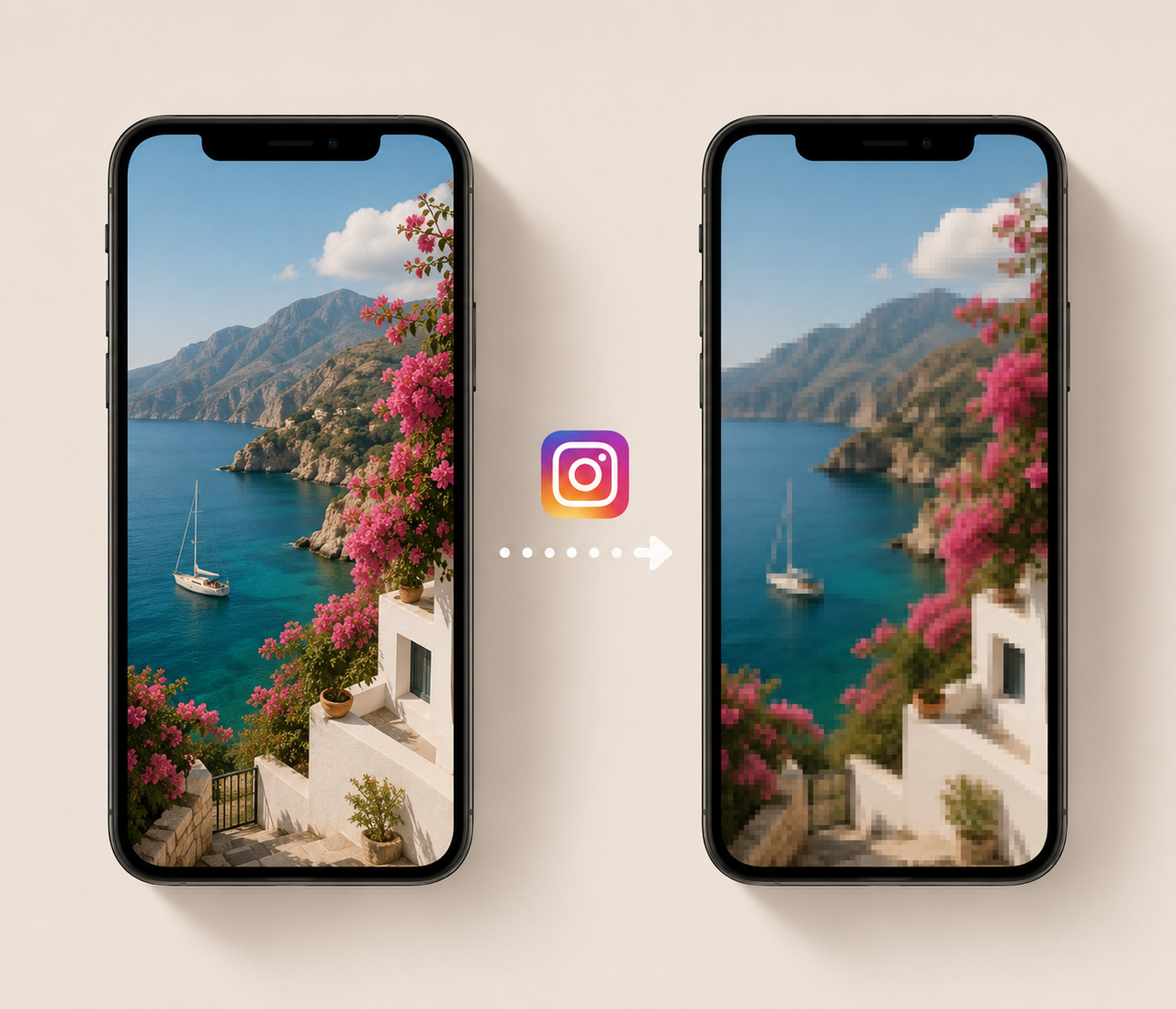 Before and after Instagram photo compression quality comparison