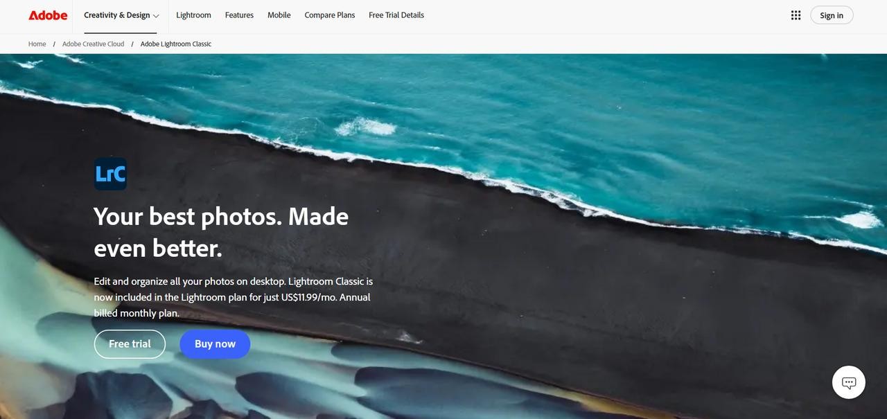 Adobe Lightroom interface