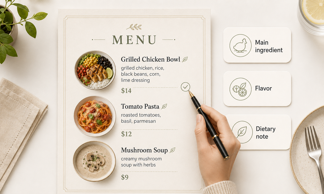 Zawa AI Menu Maker menu descriptions