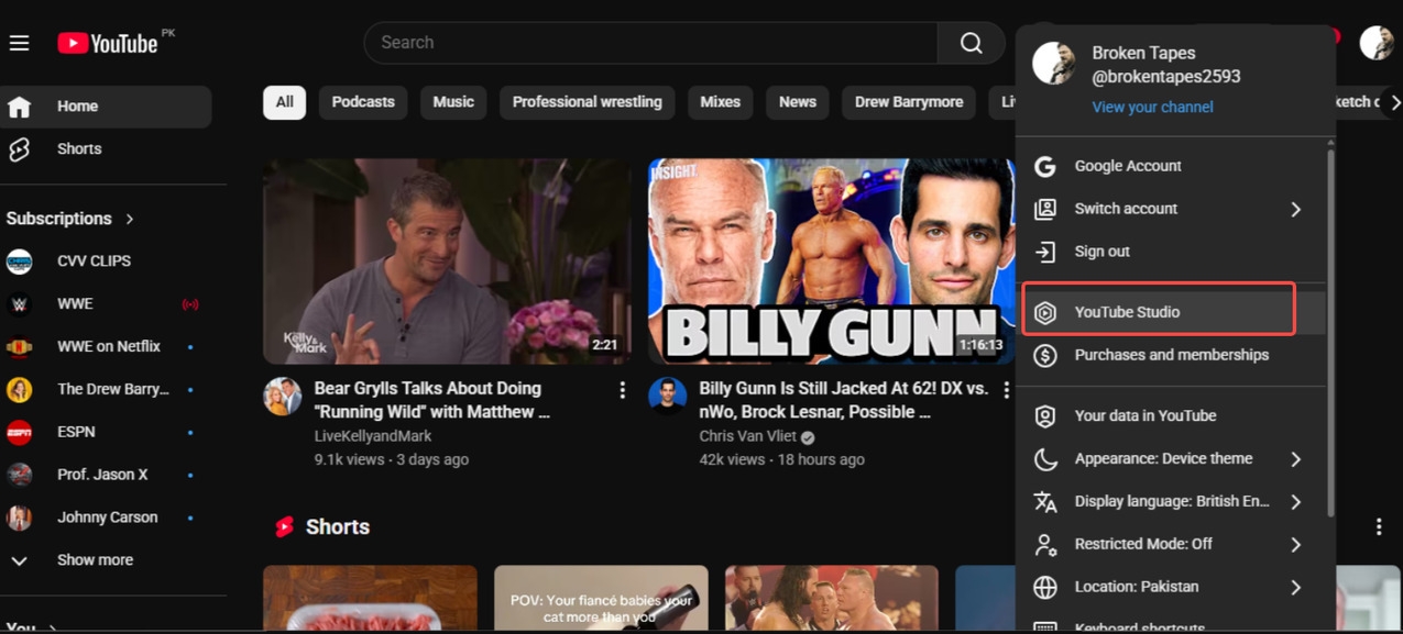 Open YouTube Studio
