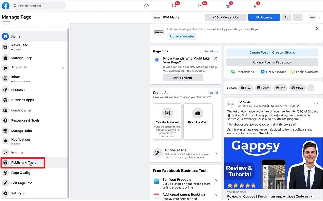 open publishing tools on facebook page