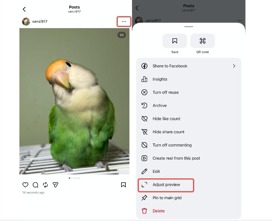 Select the post and access Adjust preview