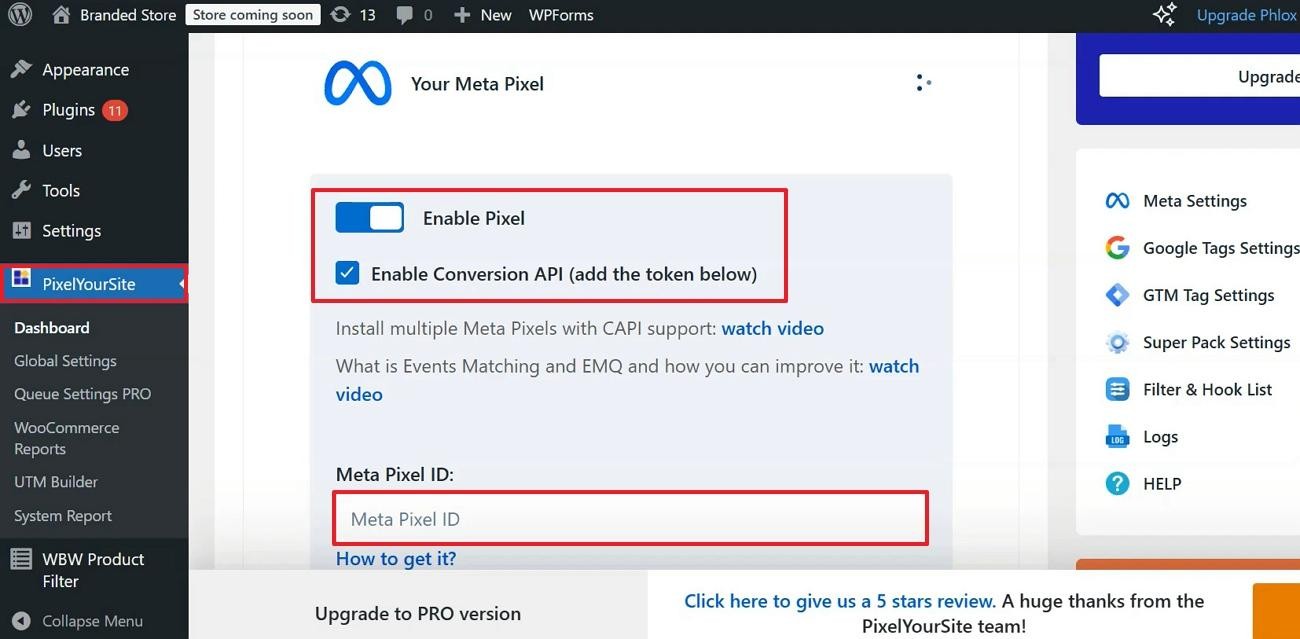 enable plugin paste meta pixel id