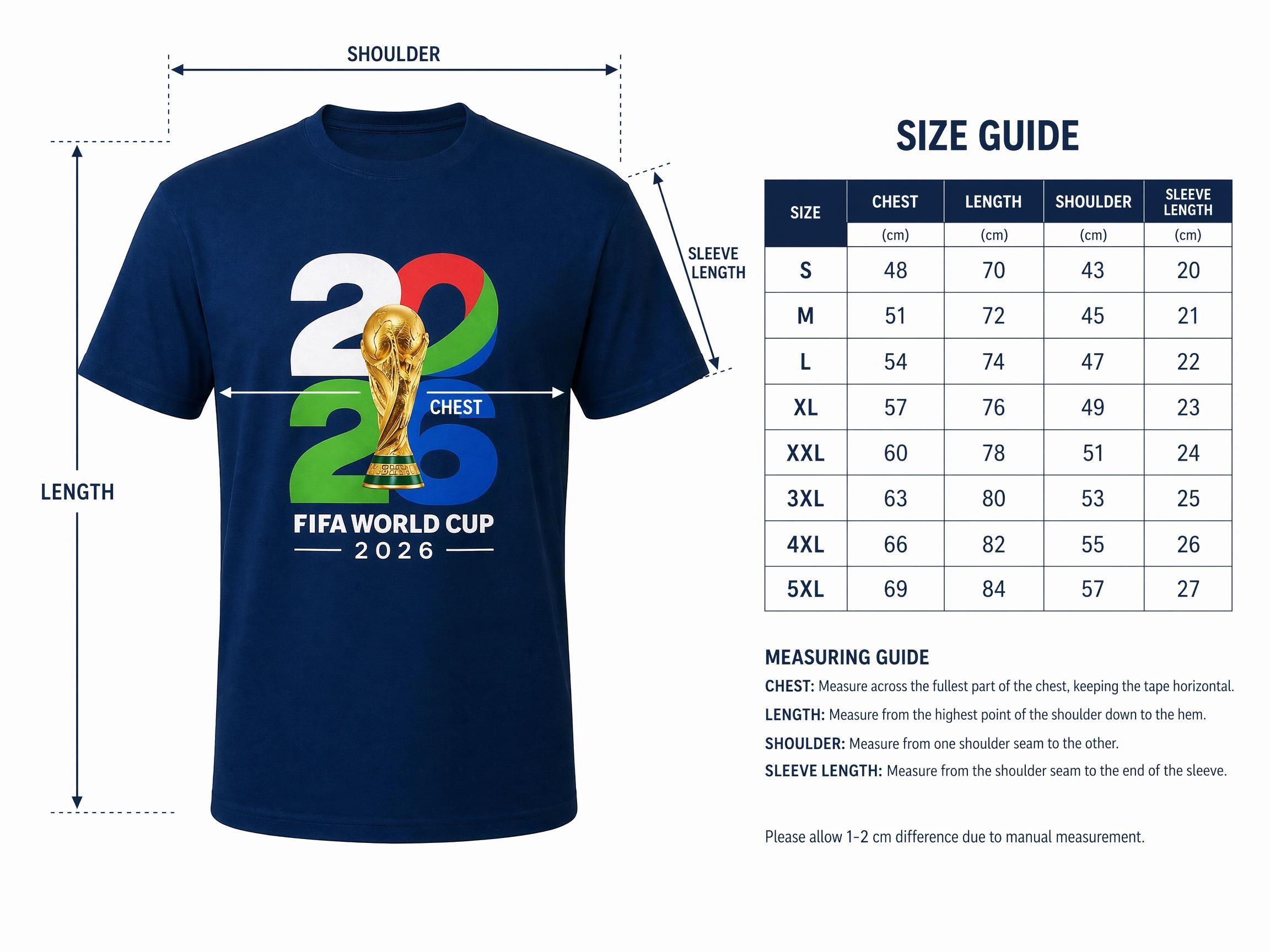 World Cup t-shirt Size Guide
