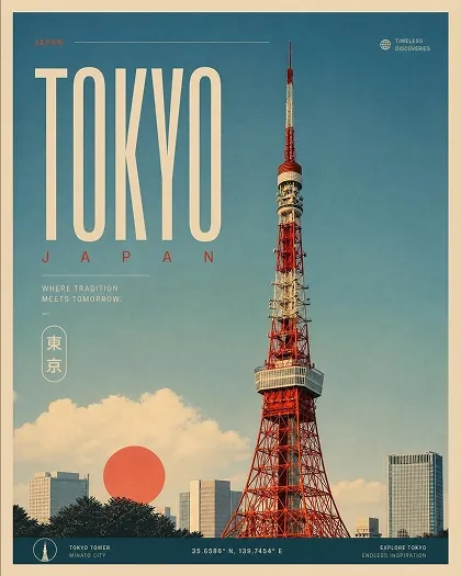 tokyo tower travel poster