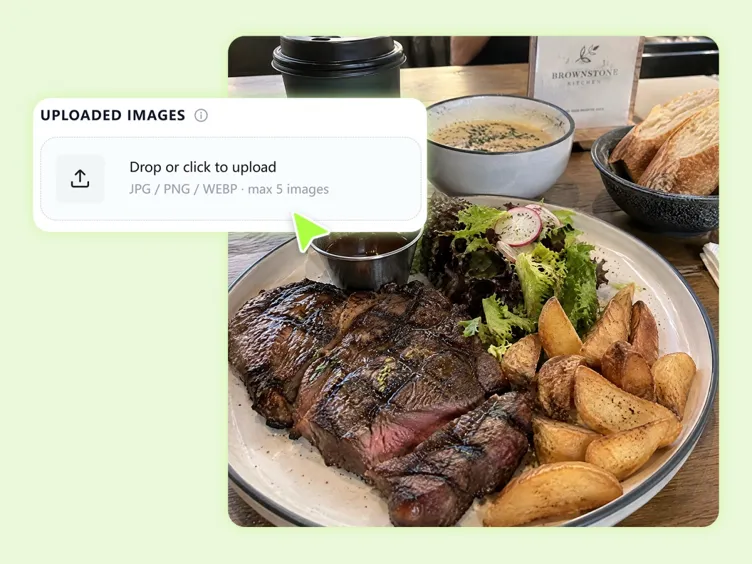 Etapa de envio de imagens no gerador de posts para redes sociais com uma foto de comida