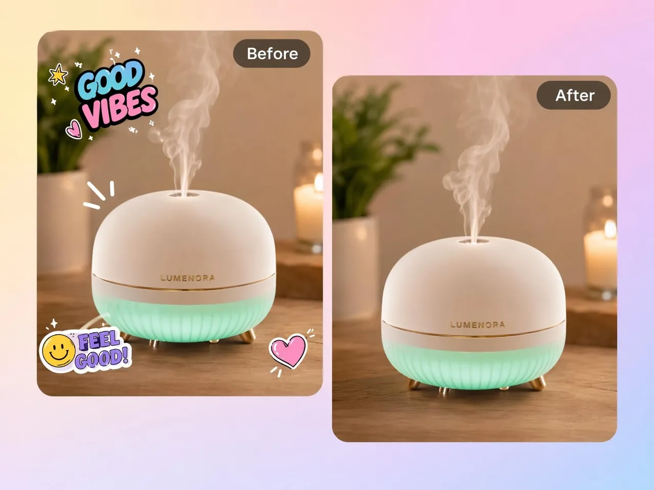 Remove stickers from product photos for listings.