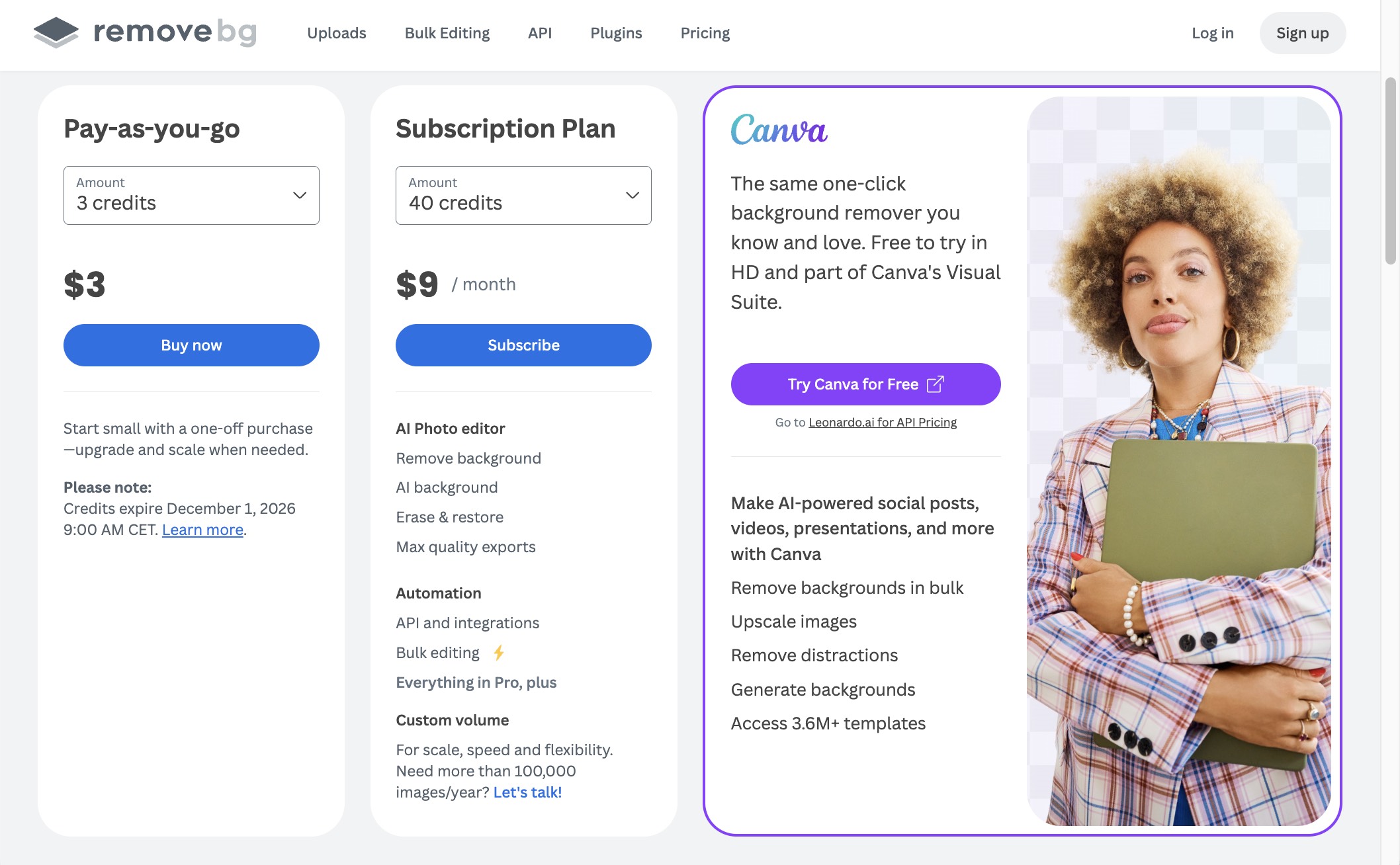 Remove.bg Plan overview