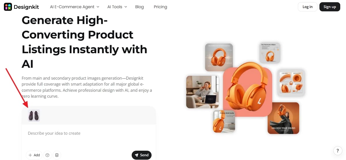 upload shoe photo to designkit