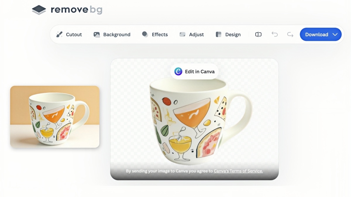 remove.bg removes background for Mug