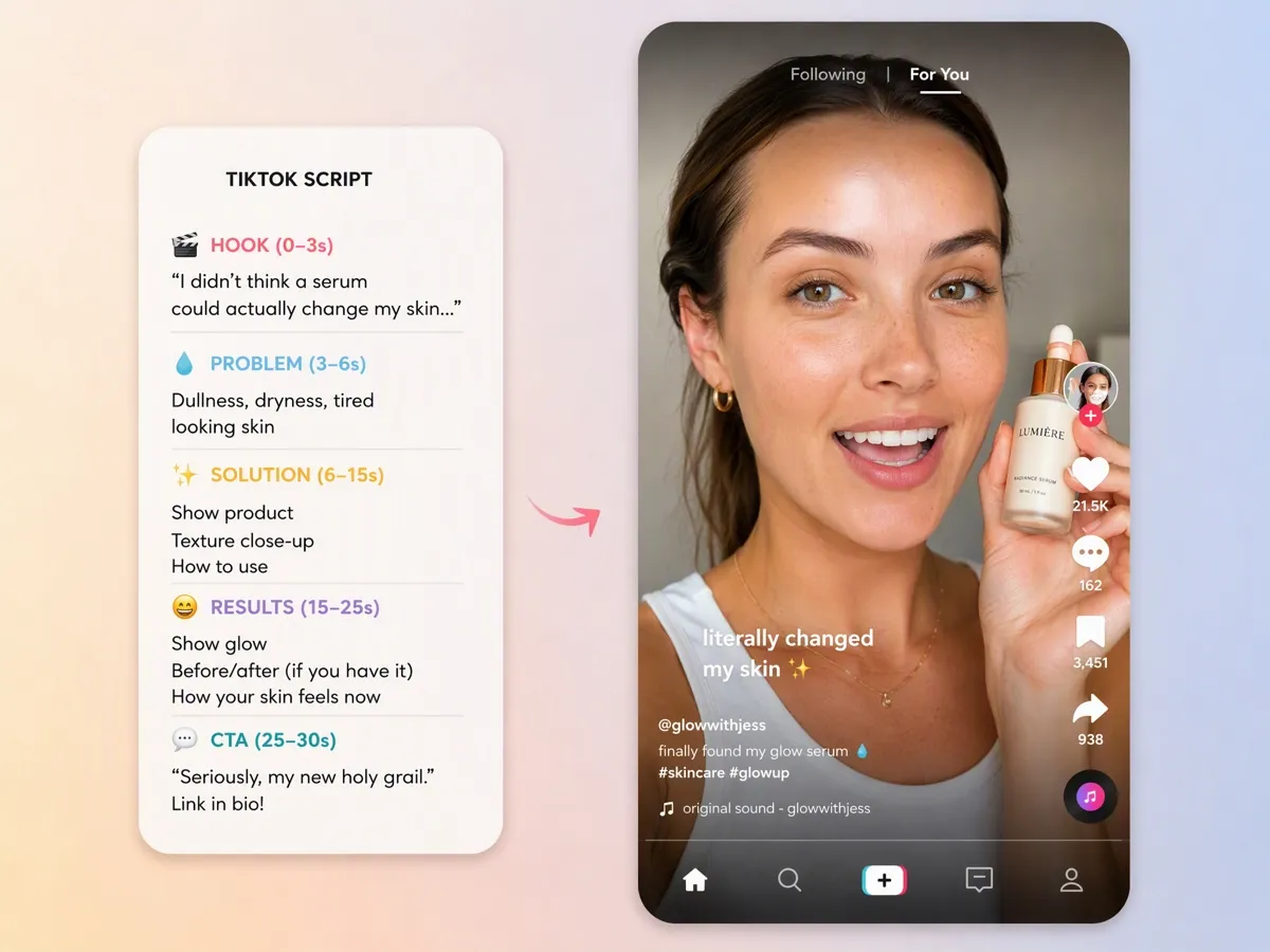 Crie vídeos para TikTok no estilo UGC a partir de roteiros