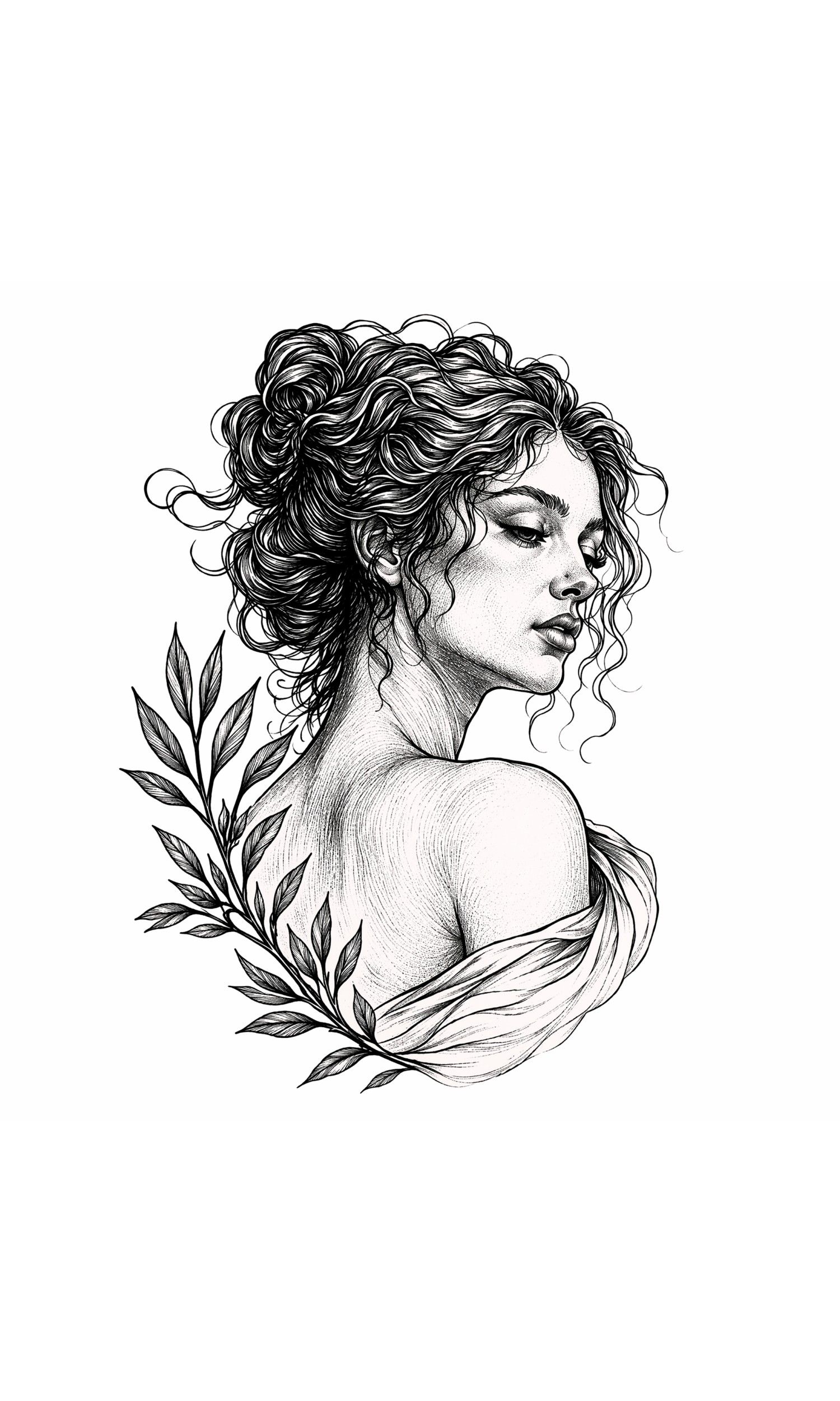 Female Portrait Fine Line Tattoo