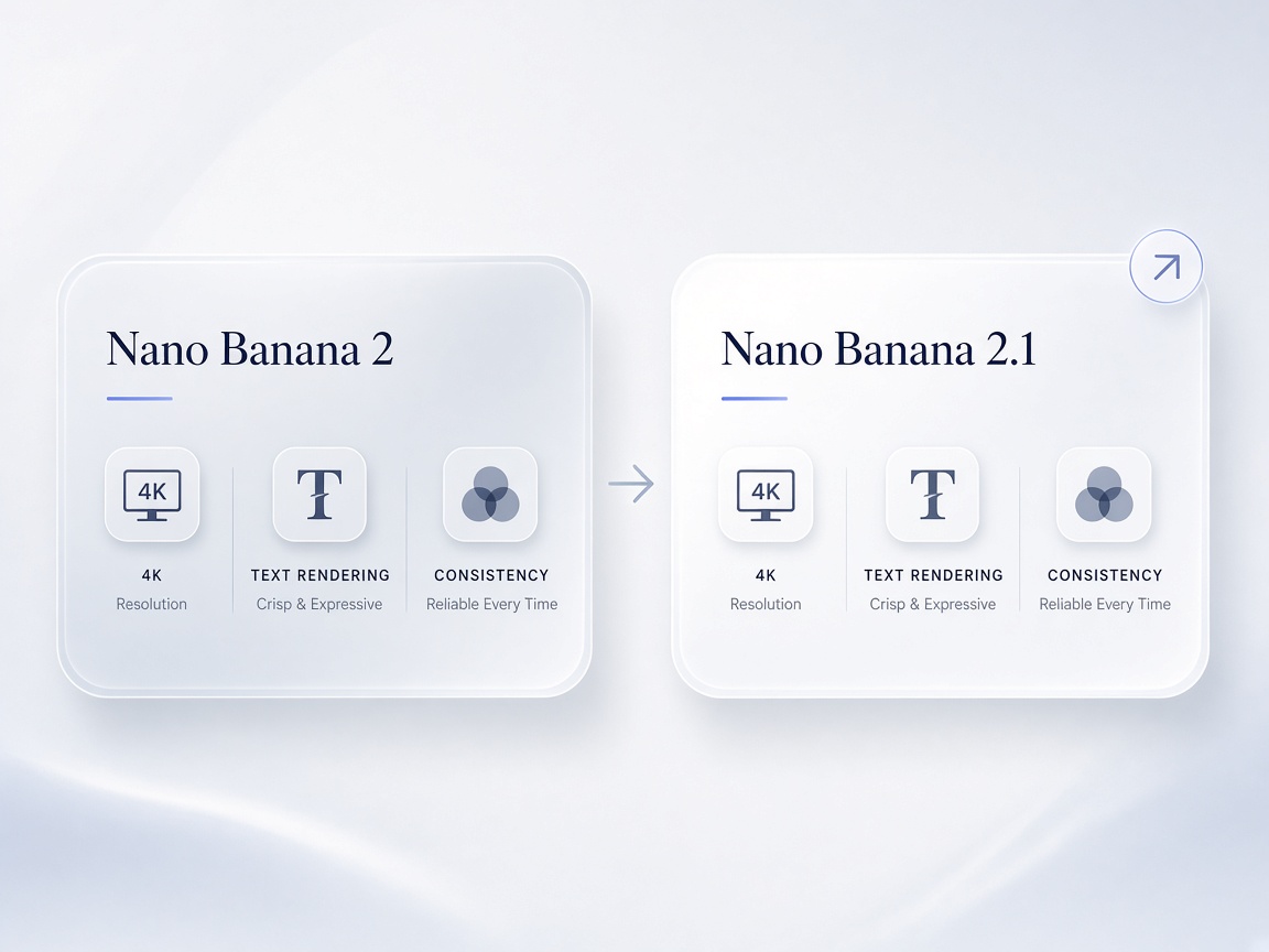 Side-by-side comparison visual of Nano Banana 2 and Nano Banana 2.1 as upgraded AI image models