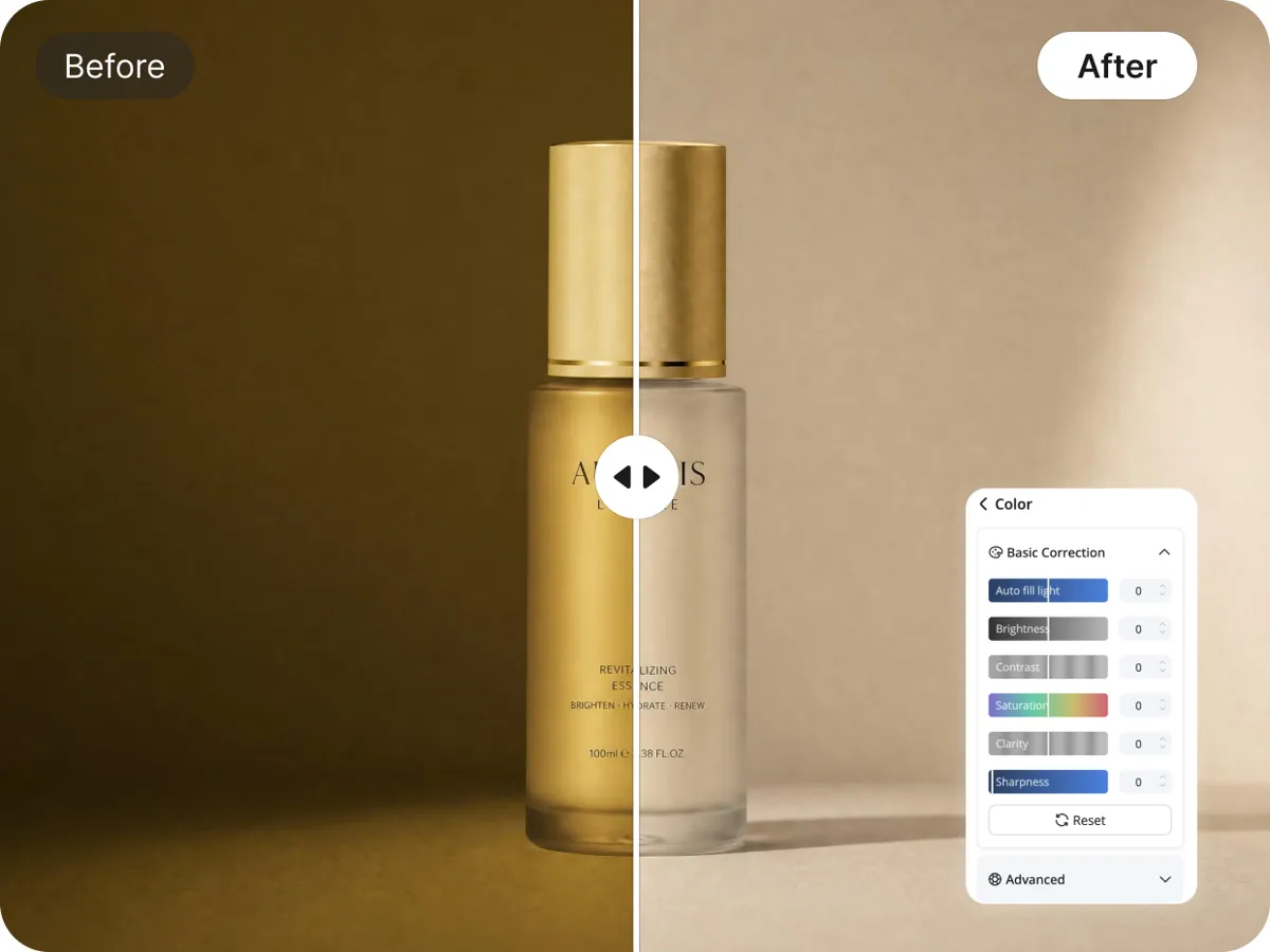 Retoque fotos de produtos com correção automática de cores