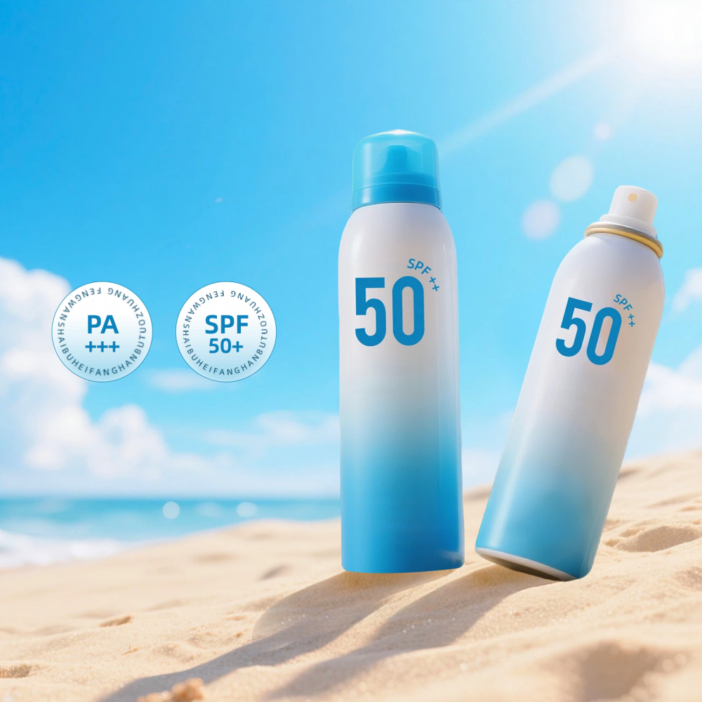 sunscreen spray photography on the beach