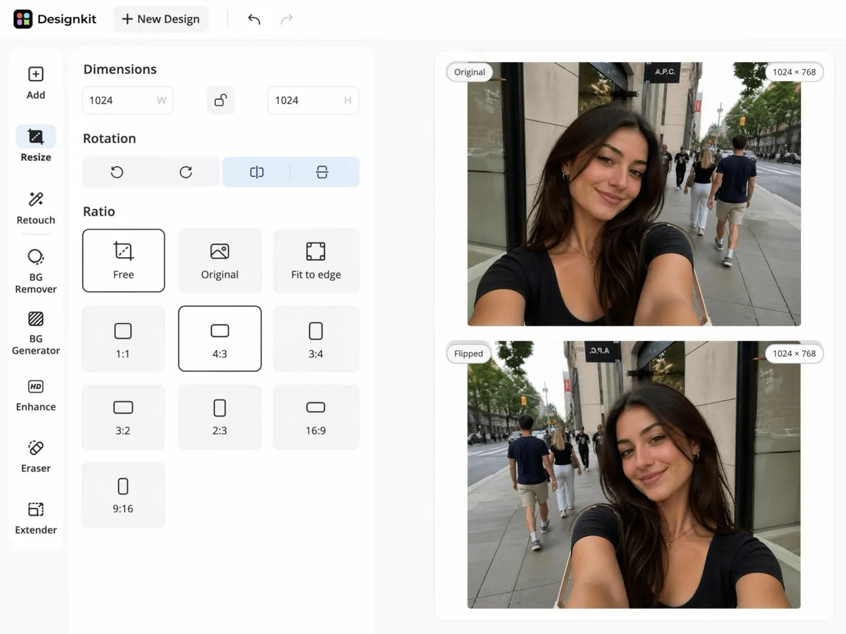 mirror images horizontally or vertically
