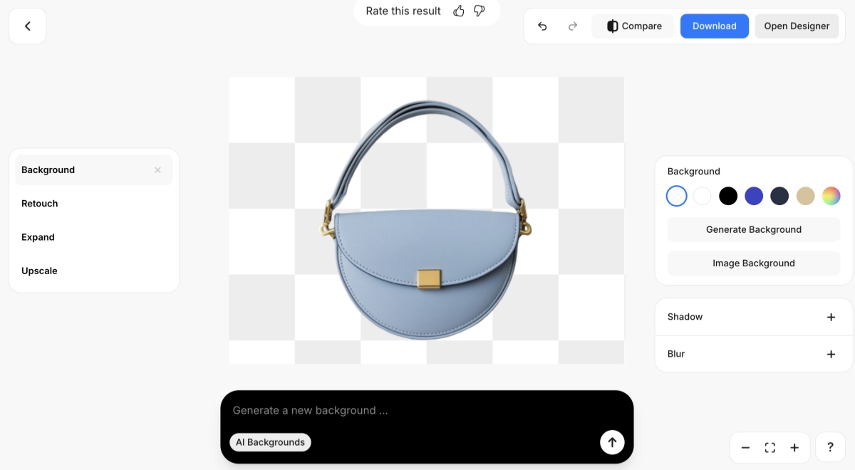 Pixelcut removes background for bag