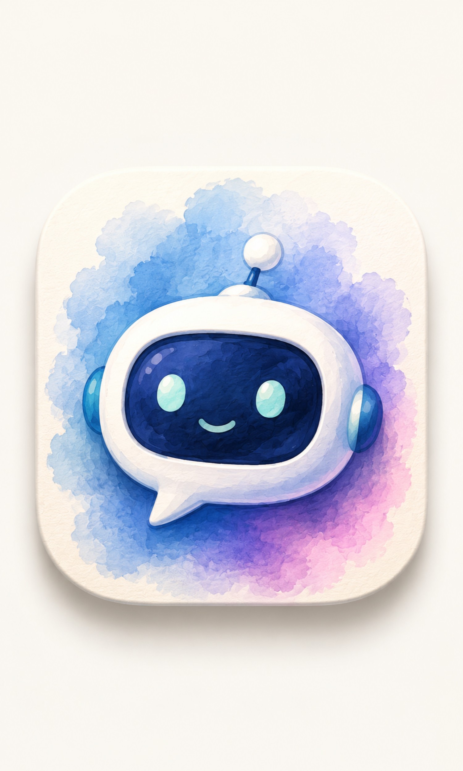 Watercolor chatbot app icon with a cute robot speech bubble design
