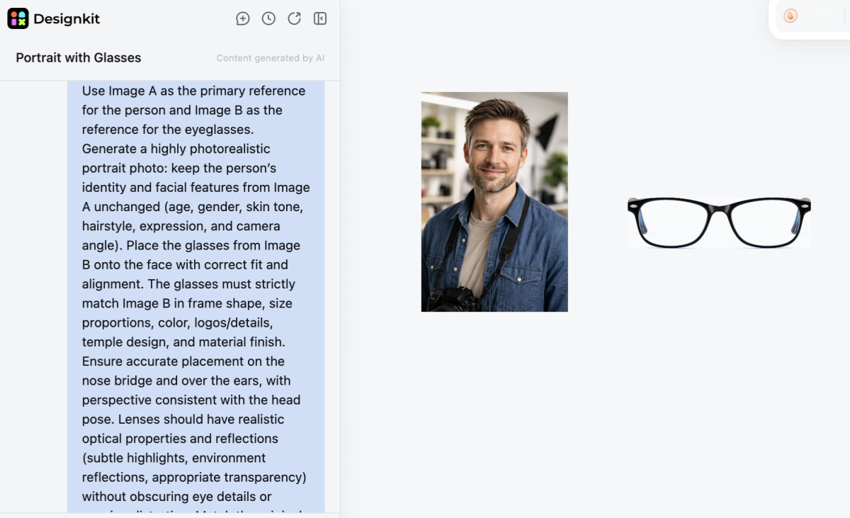 enter a prompt to customize the virtual glasses try-on