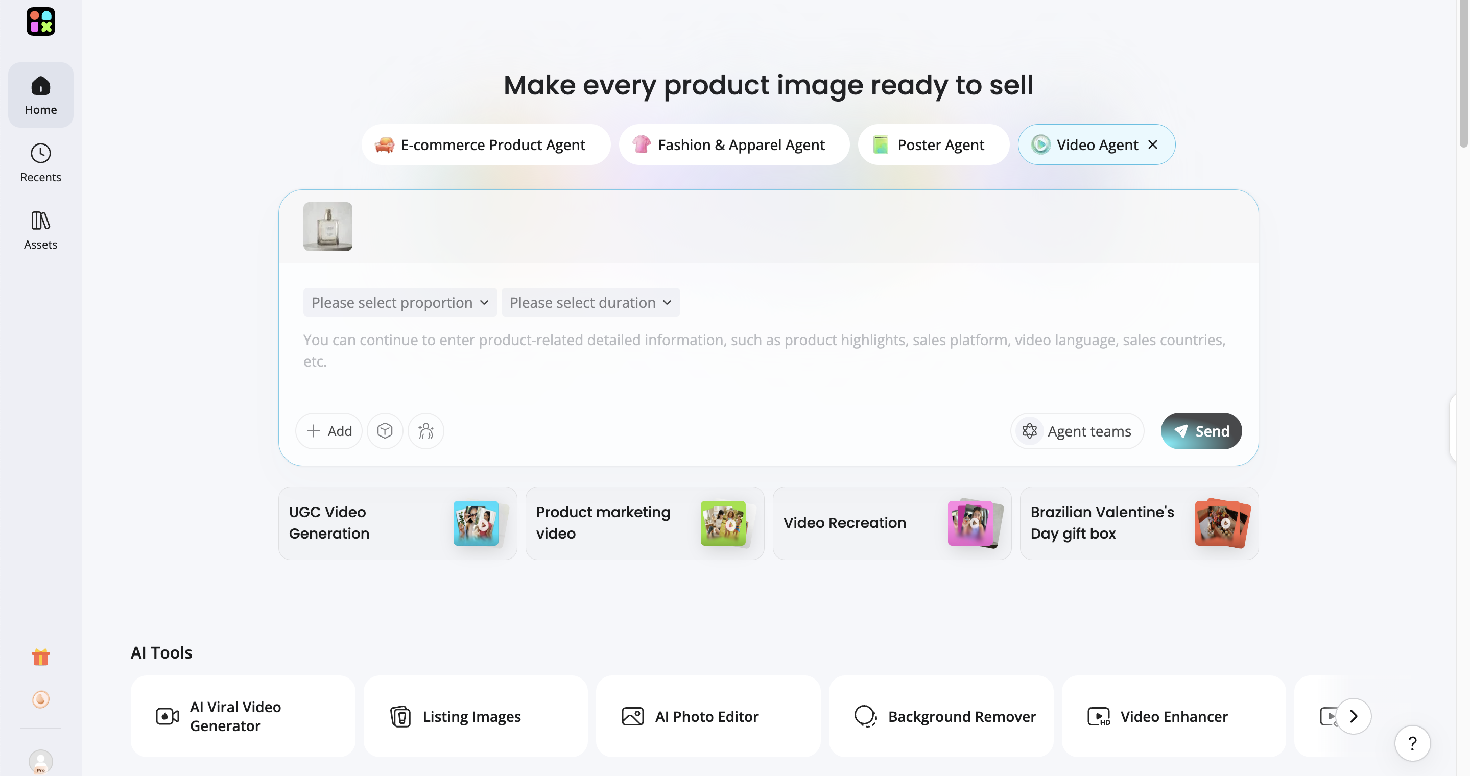Create performance marketing videos Upload product images