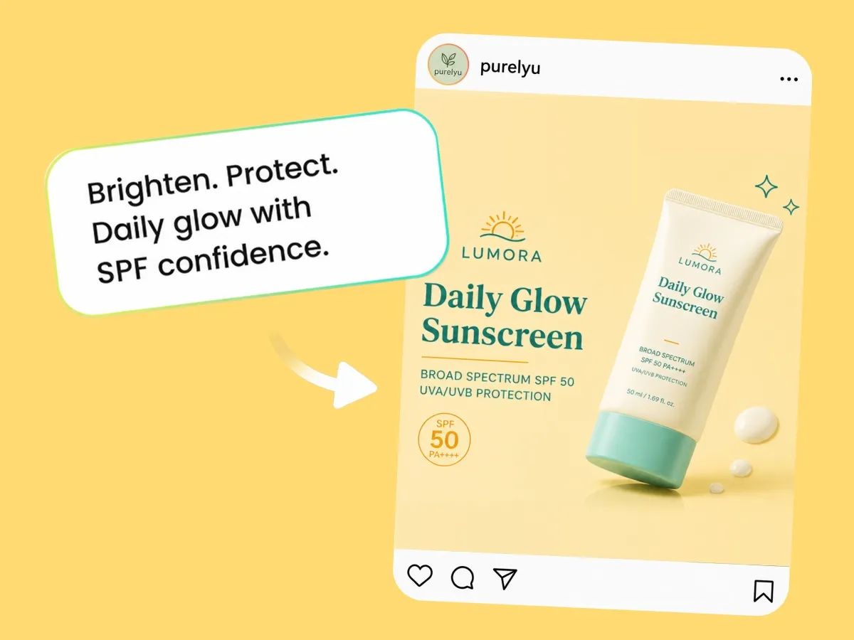 Prompt transformado em post do Instagram para o protetor solar Lumora Daily Glow